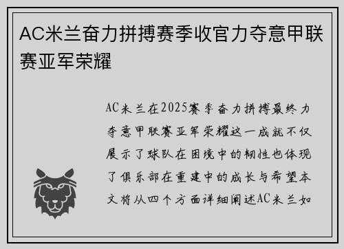 AC米兰奋力拼搏赛季收官力夺意甲联赛亚军荣耀